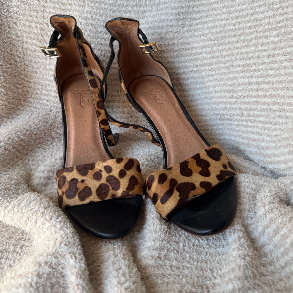 Joie Leopard Print Heels with Black Accents